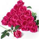 Serwalin 20pcs Artificial Roses, 4'' Big Flower Head, Hot Pink Roses Velvet Real Touch, Silk Fake Roses Long Stem Realistic Bouquet for Wedding Table Centerpiece and Home Decor