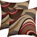 Pack of 2 Burgundy Red Outdoor Throw Pillow Covers, Geometric Square Cushion Case Set Stripe Brown Grey Decor Throw Porch Pillows Cases for Couch Sofa Living Room, Modern Art Pillowcases, 20x20 Inches (Multi 01)