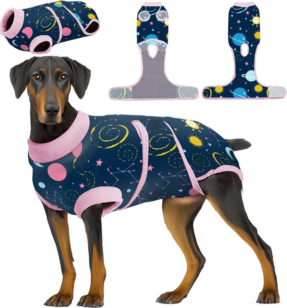 PetWarm Recovery Suit for Dogs, Recovery Suit for Female Male Dogs, Professional Pet Recovery Shirt Dog Abdominal Wounds Bandages Substitute E-Collar and Cone, Dog Onesie, Galaxy Pattern, Pink, XL (X-Large (Back:20.1-24.8'', Weight:42-75LB))