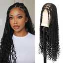 Knotless Boho Braided Wigs 13x8'' HD Lace Front Braided Wigs for Women Box Braid Wig with Baby Hair Black Long Premium Synthetic Braided Lace Front Wigs 36 Inch