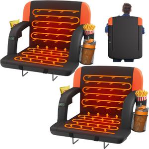 HOPERAN Dual-Sided Heated Stadium Seats for Bleachers with Back Support, 3 Levels Heating Bleacher Seats with Backs and Cushion Wide, 5 Pockets Portable Stadium Chair for Outdoor Sports (Orange), Size: 23" Wide