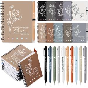 20 Pcs Christian Gift Bible Study Notebook with Notes Christian Pen Aesthetic Religious Journal Church Prayer Notepad Jesus Easter for Clergy Pastor Sunday School Employee (Boho Color)