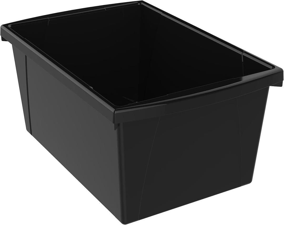 Storex 5.5 Gallon Storage Bin – Plastic Classroom Organizer for Books and Supplies, Black, 1-Pack (61429A06C)