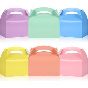 36 x DjinnGlory 36-Pack Pastel Party Favor Treat Boxes with Handles, Rainbow Colors Goodie Boxes Perfect for Birthdays, Weddings, Baby Showers, and Special Events 6.18 x 3.58 x 3.38 Inches
