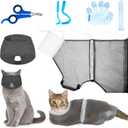 Patelai 5 Pcs Cat Bathing Bag Set Cat Grooming Bag Adjustable Pet Shower Net Muzzles Nail Clipper Tick Remover Tool Massage Brush(Grey-White)