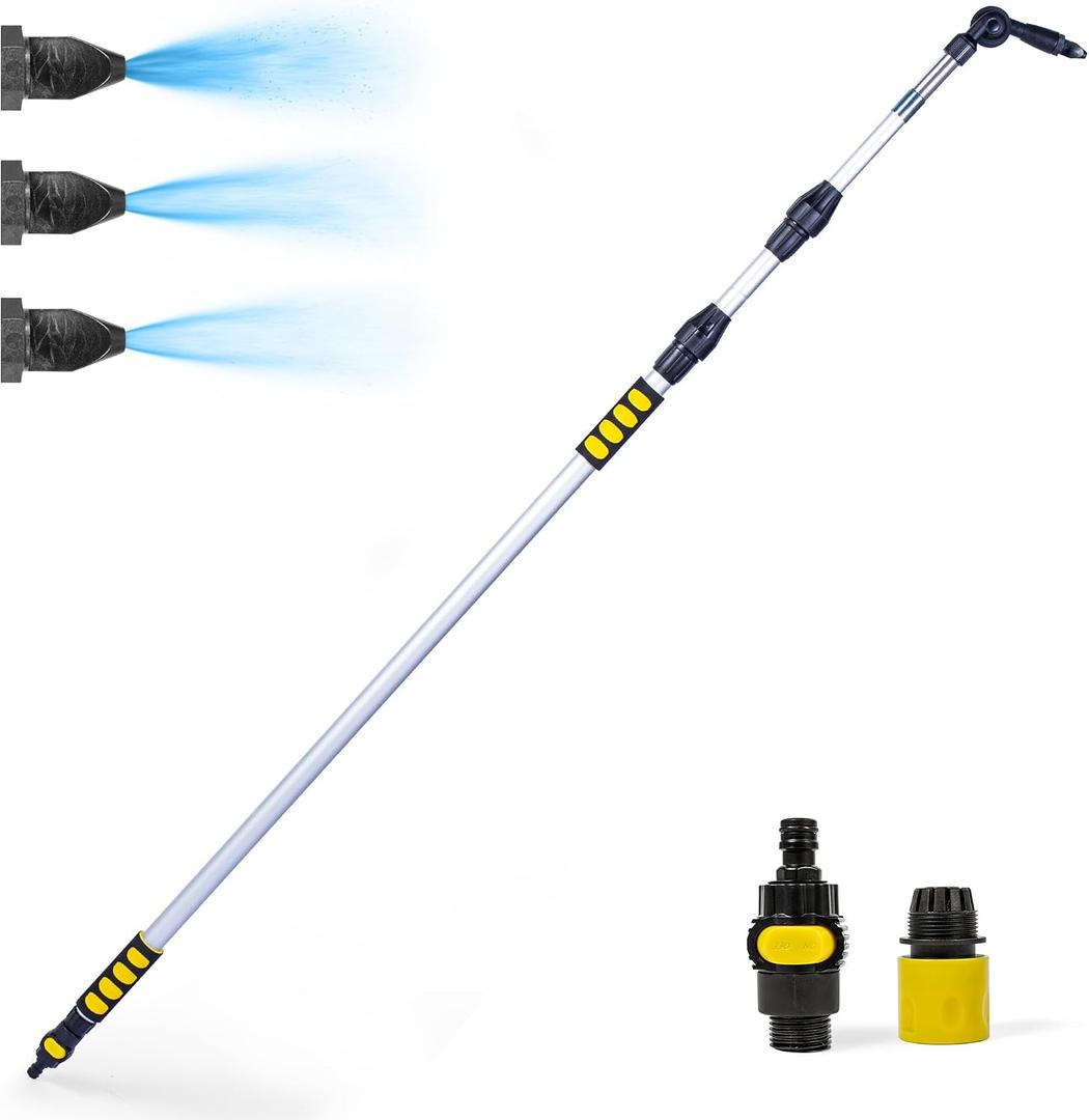20ft Reach Telescopic Gutter Cleaning Tools from the Ground – Rain Gutter Cleaner with Heavy Duty Bendable Wand, Hose Attachment, Extension & Connecting Adapter | O-Ring Leak Proof Design