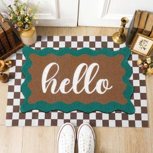 Tinideya 2 Pcs Summer Door Mat Vintage Neutral Welcome Non Slip Coir Mats Brown White Western Floor Layering Doormats Seasonal for Front Porch Entryway Decor