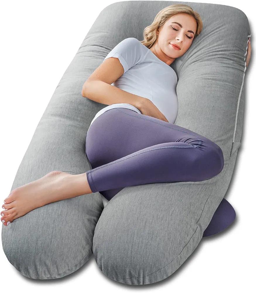 Meiz Pregnancy Pillows, Cooling Silky Pregnancy Pillows for Sleeping, 60" Full Body Maternity Pillow for Tall Pregnant Woman with Cooling Silk Jersey Cover, Grey