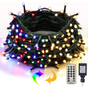 Twinkle Star Christmas String Lights, 66ft 200 LED Color Changing Tree Light Plug in 11 Modes Functions Warm White & Multicolor with Remote Timer, Connectable for Outdoor Indoor Xmas Party Decorations