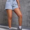 Women's Vintage Raw Hem Jean Shorts Y2k High Waited Straight Leg Denim Shorts Streetwear (Blue, S)