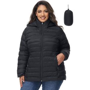 ROYAL MATRIX Women's Plus Size Puffer Jacket with Hood, Packable Lightweight Quilted Travel Outwear Puffer Coat with Pockets (4X, Black)