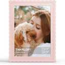 12x16 Picture Frame with Mat for 11x14, Wavy Edge Wooden Real Glass Photo Frame for Wall Hanging, Pink, 1 Pack