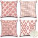 OTOSTAR Set of 4 Waterproof Throw Pillow Covers 18x18 Inch Farmhouse Geometric Square Pillow Cases for Couch Patio Furniture Balcony Garden Outdoor Decoration（Geometry40-Pink）Pack of 2