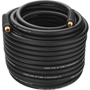 3/8" Hybrid Air Hose,100FT Air Compressor Hose,1/4"MNPT Fittings,Heavy Duty,Non-Kinking, Lightweight, Flexible In Extreme Cold Weather, Excellent UV, Oil and Abrasion Resistant,300 PSI