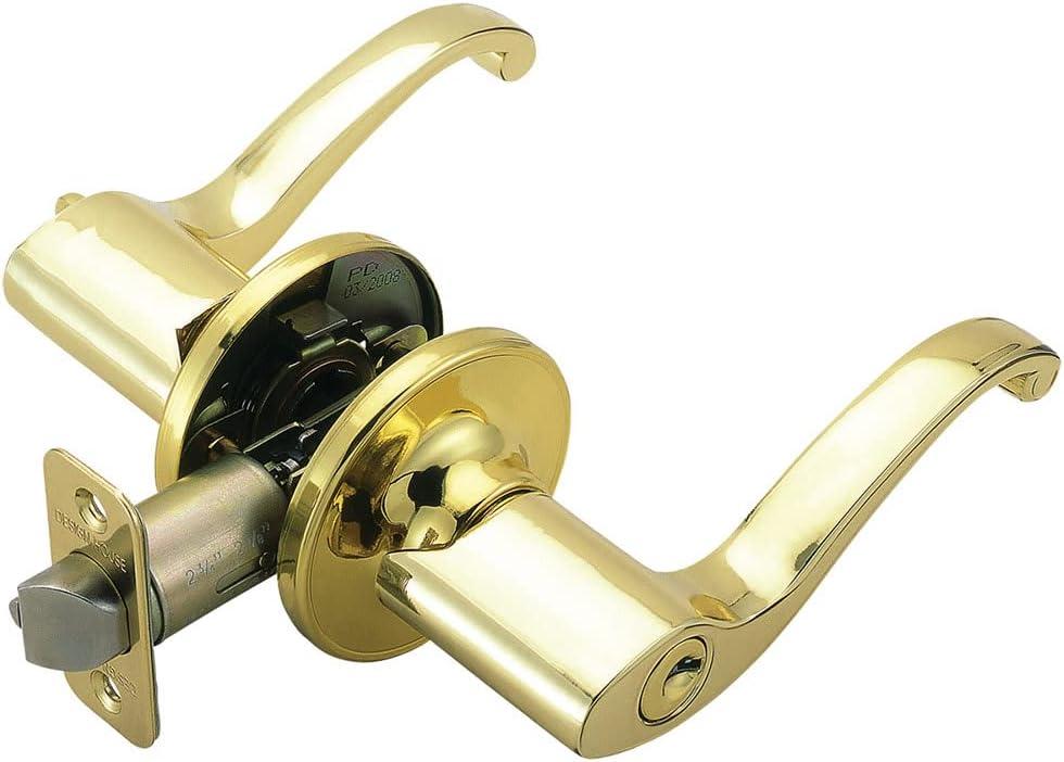 Design House Scroll Entry Door Lever Adjustable Backset, Polished Brass, 6.375 in x 1.88 in x 2.625 in, 784892