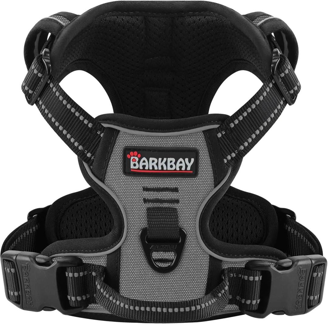 BARKBAY Dog Harness No Pull for Medium Dogs - Adjustable, Reflective, Comfortable, No Choke, Heavy-Duty - Perfect for Outdoor Training, Walking, and Hiking - Strong & Durable - M & Dark Grey