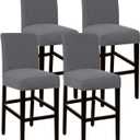 Flamingo P Bar Stool Covers with Backs Bar Stool Seat Covers Barstool Covers Slipcovers Counter Height Bar Stool Chair Covers Removable Washable for Kitchen Dining Room Set of 4, Gray (Grey)