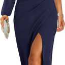 ZESICA Women's One Shoulder Long Sleeve Cocktail Dress Sexy High Slit Ruched Bodycon Wedding Guest Maxi Dresses (Large, Navy)