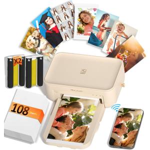 HPRT CP4100 4x6 Photo Printer with 108 Sheets & 2 Ribbons, Full-Color Thermal Dye Sublimation Wi-Fi Printing, Portable Instant Picture Printer for iPhone/Android, AR Video, Fun App, Home Use, Beige