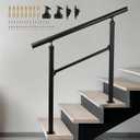 Handrails for Outdoor Stairs,3-4 Step Hand Rails for Outdoor Steps, Reinforced Wrought Iron Railing, Black Exterior Hand Railing for Porch, Deck, or Indoor Stairs (54inch)