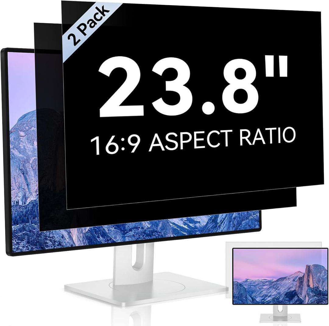 [Pack of 2] 23.8 Inch Computer Privacy Screen for 16:9 Aspect Ratio Widescreen Monitor, Eye Protection Anti Glare Blue Light Computer Monitor Privacy Filter, Removable Anti-Scratch 23.8in Protector