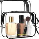 Clear Makeup Bag,2 Pack TSA Approved Toiletry Bag Travel Toiletry Bag Hanging Makeup Cosmetic bag for Women Men (Black).