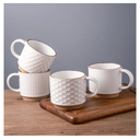 GBHOME 12OZ Stackable Coffee Mugs, Ceramic Coffee Mugs with Texture Patterns for Man,Woman,Dad,Mom, Modern Coffee Mugs Set of 4 for Latte/Cappuccino/Cocoa. Dishwasher&Microwave Safe, Off White, only 3