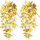 Hibiscus Fall Flowers Artificial for Decoration, 2pcs Silk Hibiscus Trailing Vines Fake Hanging Flowers Plants Realistic UV Resistant Faux Flower for Outside Planters Porch Patio Yard Indoor, Mix (Fall Yellow White)
