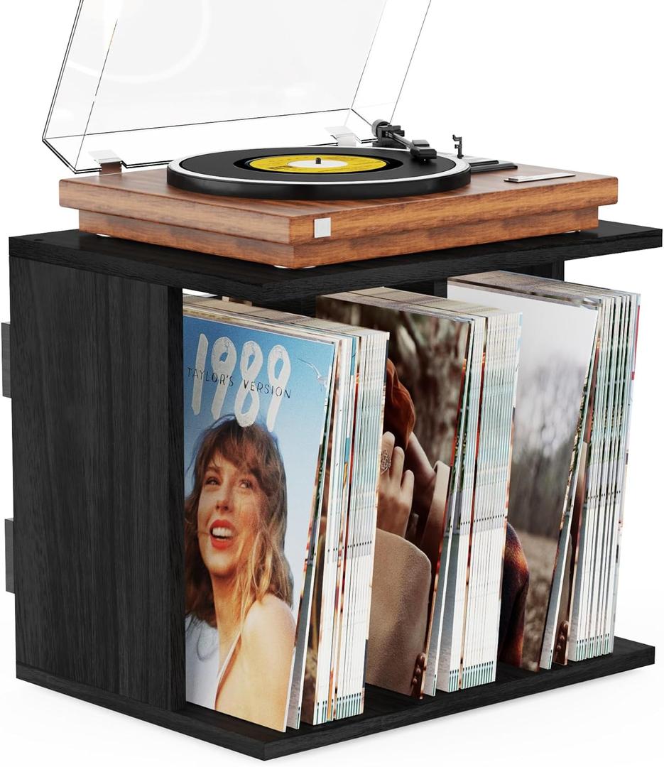 Vinyl Record Storage, Vinyl Record Stand Wall Mount Up to 80-100 Albums, 3-Compartment Vinyl Record Holder (Black)