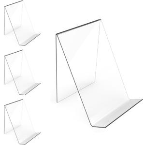 Boloyo Acrylic Book Stand Without Ledge,6 Inch 4PC Clear Acrylic Display Easel Transparent Display Stand Holder Tablet Holder for Displaying Pictures,Books,Artworks, CDs