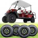 Golf Cart Wheel Covers 10 Inch, Improved 7 Spoke Water Transfer Film Carbon Fiber Hub Caps for Club Car/E-Z-GO/YA/Star Car/Excar/Icon and Other Most Models Golf Cart (Carbon Fiber)