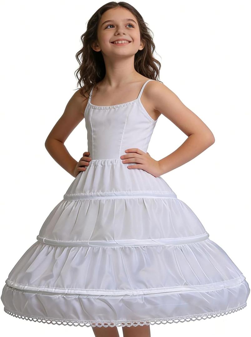 ABAO SISTER 3 Hoops Petticoat for Flower Girls Crinoline Skirt Girl Crinoline Underskirt, 8-9Y