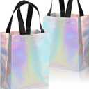 huichuan 12 Pack Iridescent Reusable Gift Bags with Handles Bulk, Holographic Rainbow Small Gift Bag for Women Kids, Eco-Friendly Non-Woven Party Favor Goodie Bags for Birthday, Valentine, Baby Shower, Wedding Treats