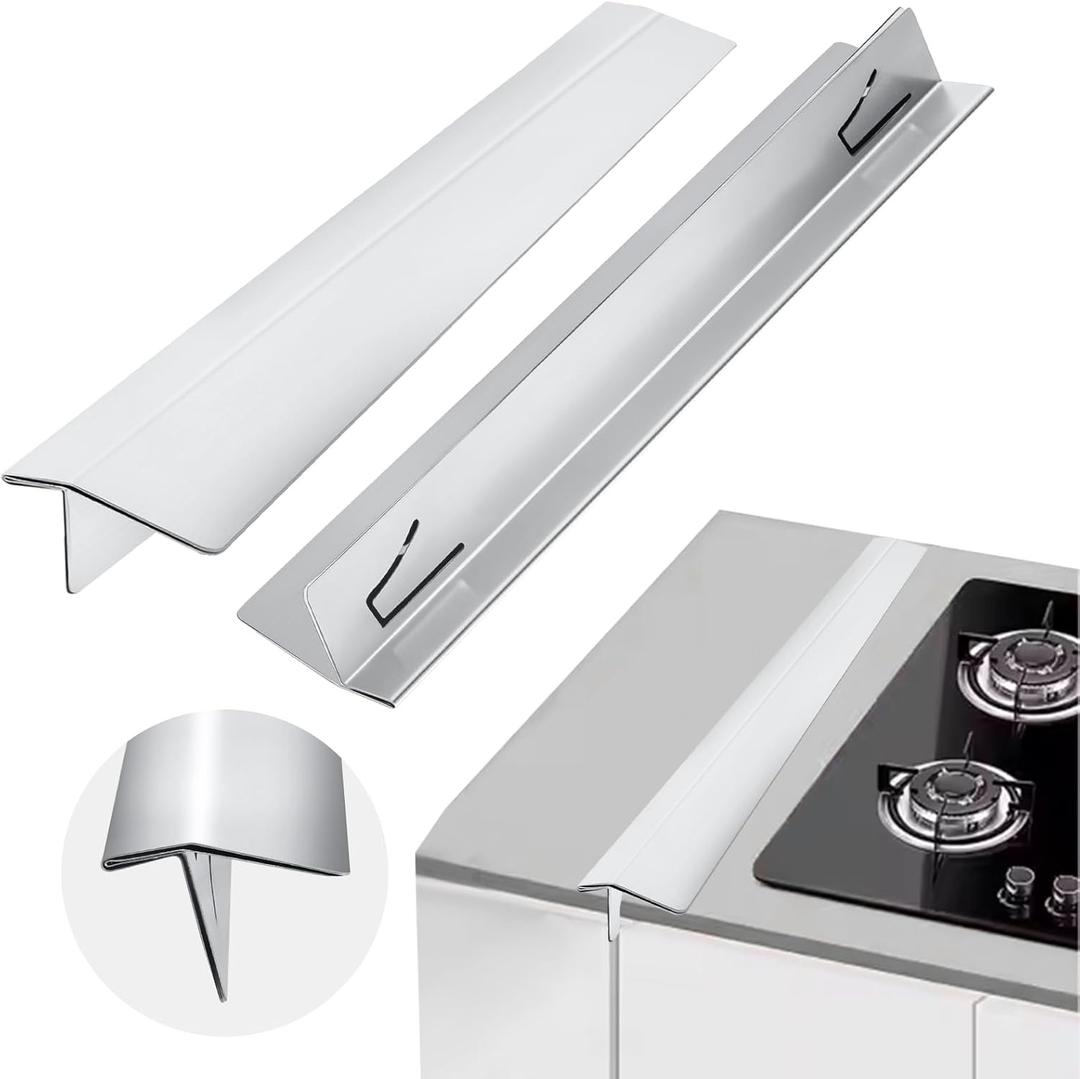2 PCS Expandable Stainless Steel Stove Gap Covers (13.8"-27.5"), Kitchen Counter Filler Strip,Easy Retractable Length  Cooktop Trim KitOven Gap FillerHeat Resistant Guard Between (Silver)