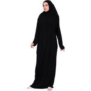 ihvan online Muslim Dresses for Women, Prayer Dress, Islamic Abaya with Hijab, One-Piece Long Sleeve Muslim Dress (One Size Tall, Black)