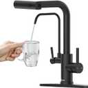 APPASO Kitchen Faucet with Water Filter (Without Water Filtration Device), 2 Handle Waterfall 3 in 1 Kitchen Faucet, Black Kitchen Sink Faucet, 3 Hole Kitchen Faucets with Pull Down Sprayer
