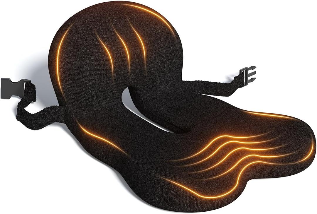 Office Chair Seat Cushion for Long Sitting Workers - L-Shaped Ergonomic Memory Foam with Tailbone Support & Adjustable Strap (Dark Gray)