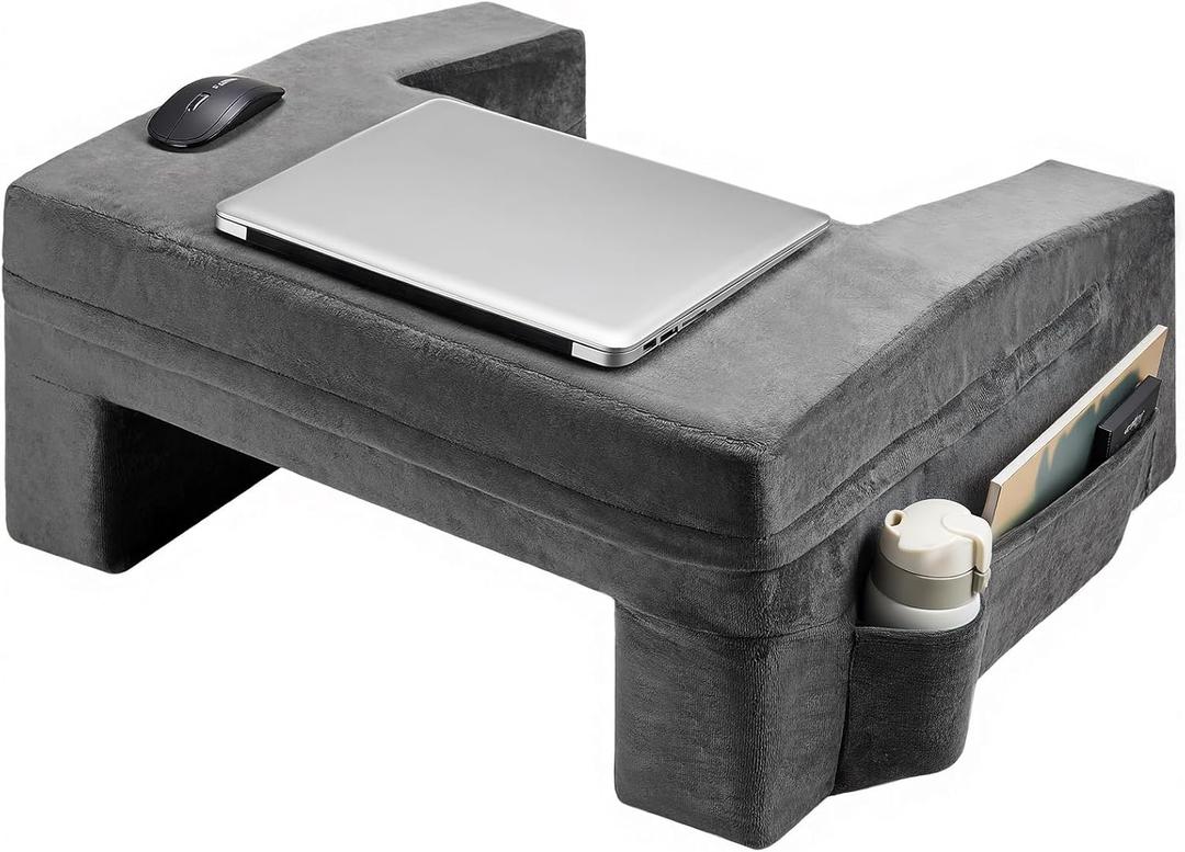 VEVOR Reading Pillow for Gaming, Extra Large Lap Desk Pillow with Pockets and Cup Holder, Laptop Pillow with Memory Foam Bed Rest, Bed Pillow for Sitting Up for Gaming, Reading, Resting, Working, Grey