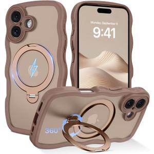 4 x Compatible with Magnetic iPhone 17 Case 2025, with 360 Rotatable Kickstand Magnet Ring Holder [Compatible with Magsafe] Cute Slim Matte Drop Protective Bumper Phone Cover, Desert Titanium