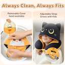 Certified to ASTM & CPSIA Standards Kids Travel Neck Pillow with Hood, Memory Foam Airplane Pillow, Double-Sided, Cute Design, Cooling Ice Silk & Soft Plush, Adjustable, Portable & Washable for Flights