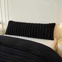 MEGO Fluffy Faux Rabbit Fur Body Pillow Cover, Soft Plush Fuzzy Wide Striped 20x54 Body Pillowcase with Zipper, Home Decorative Shaggy Furry Ribbed Long Pillow Cover for Bed Couch Sofa Bedroom, Black