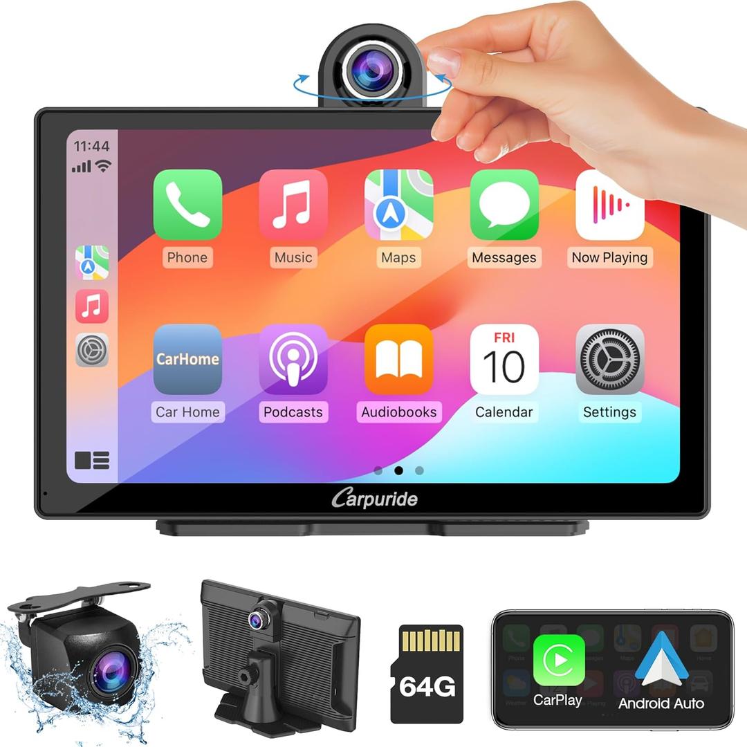 CARPURIDE W905 Wireless Carplay & Android Auto, Portable 9'' Touch Car Screen, 4K Dash Cam,Drive Play Car Play Navigation with Mirror Link/Siri/FM/Bluetooth/Light Sensor