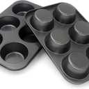 Non-Stick Jumbo Muffin Pans, 6-Cup Set of 2 Baking Pans with a Spatula for Extra-large Muffins & Cupcakes