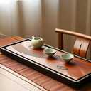 JIKUGO Bamboo Tea Tray Home Office Japanese Tea Set Tea Serving Tray 27.5x13x1.26in Vintage Chinese Kungfu Tea Tray Gongfu Water Storage Table Large