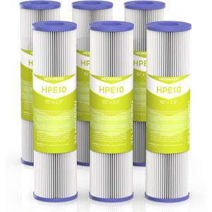 20 Micron Whole House Water Filter Cartridge, Pleated Sediment Filters for Well Water, Universal Replacement for Any 10 inch RO Unit - 10" x 2.5" Cartridges - Pack of 6