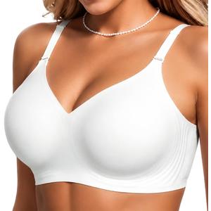 COCOMARTS Jelly Bras for Women No Underwire Push Up Seamless Supportive Plunge Bra Full Coverage Comfortable Bralettes (White, 2XL)