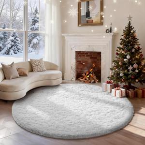 Ophanie White Round Rug 5Ft Circle Area Rug, Aesthetic Room Decor, Fluffy Fuzzy Bedroom Carpet, Plush Soft Shaggy Living Room Rugs for Kids Home Decor, Nursery