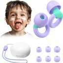 JUSTRVN Kids Ear Plugs(6+yrs)-2 Pairs of Reusable Noise Reduction Earplugs for Small Canal With 6 Tips,Soft Silicone Earplugs for Sleeping,Focus,Travel,Socializing,Concert&Hearing Protection 25dB-30dB (1 pair (Pack of 1), Orchid+Green)