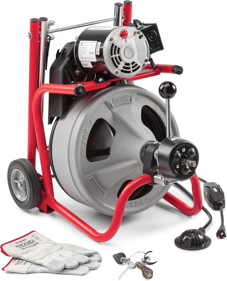 RIDGID 26998 Model K-400 Drain Cleaning 120-Volt Drum Machine Kit with C-45IW 1/2" x 75' Cable, White, Black, Red