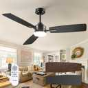 Amico Ceiling Fans with Lights, 52 Inch Ceiling Fan with Light and Remote Control, Black Fan, Reversible, 3CCT, Dimmable, Noiseless, Ceiling Fan for Bedroom, Indoor/Outdoor Use